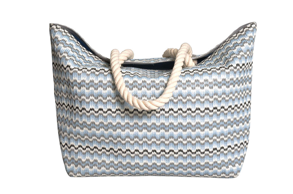 beach bag with grey, white and black waves pattern