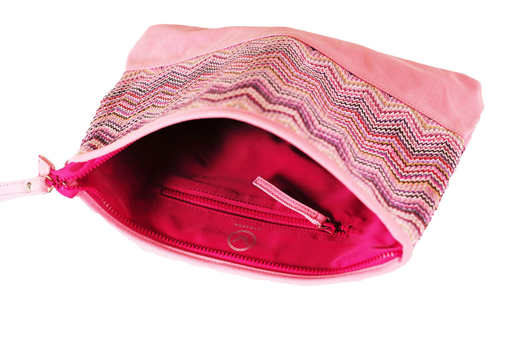 nylon cosmetic bag with pink water-resistant lining