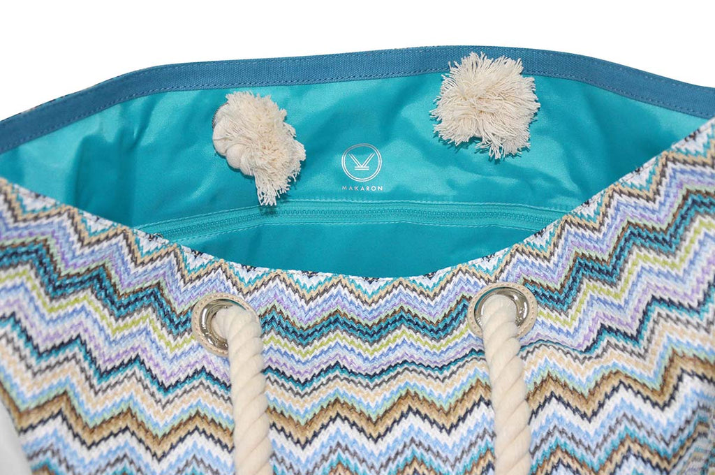beach bag with blue teal water-resistant lining