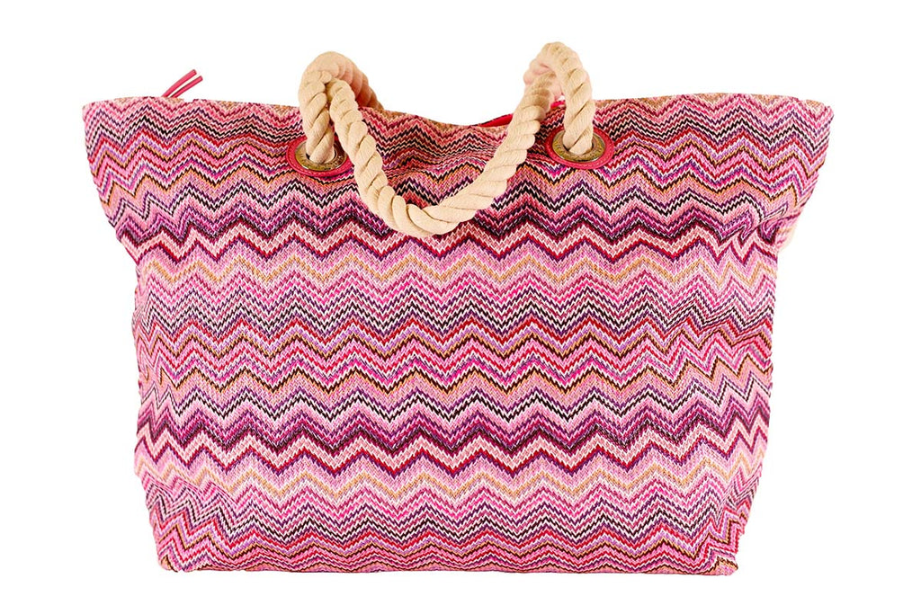 beach bag made of pink zigzag nylon