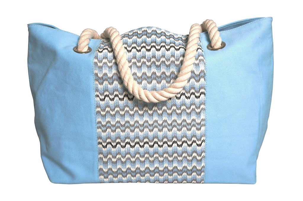 beach bag with blue and and grey waves with light blue canvas