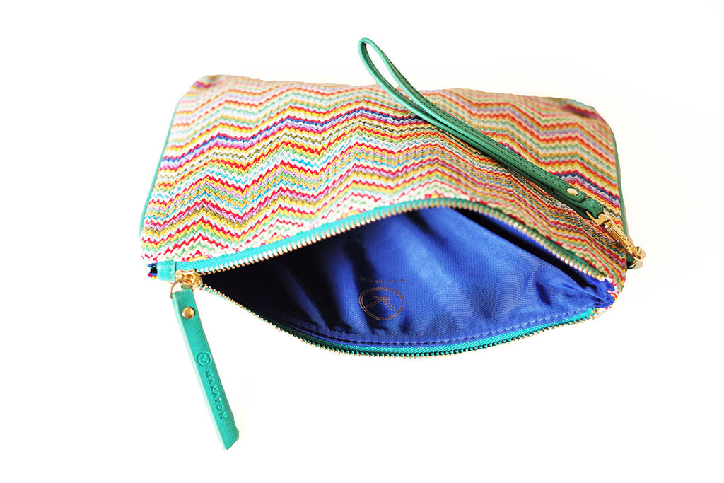 MAKARON's pouch in rainbow shades with blue lining