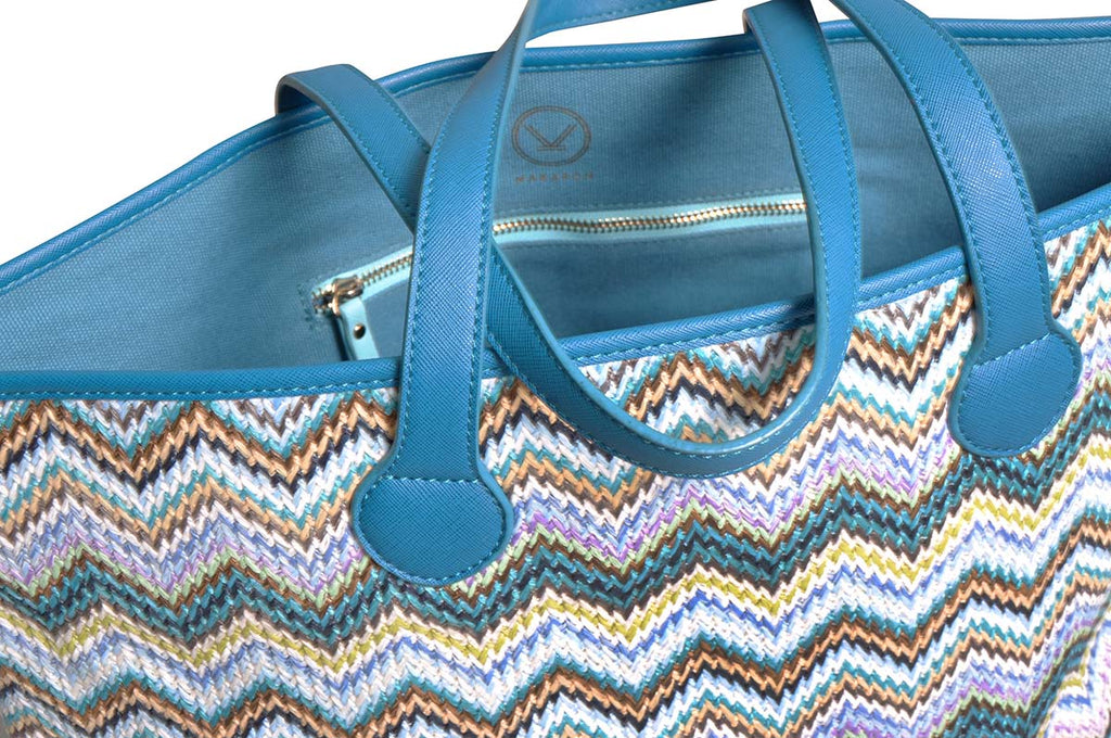 shoulder tote bag with blue canvas lining
